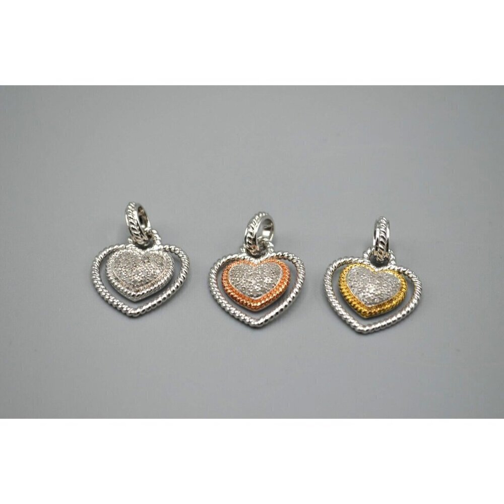 Sterling Silver Heart Pendant Set of 3 925 JS Gold Bronze Cubic Zirconia 9.95g